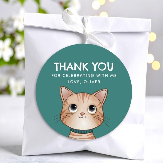 Sticker Rond Petit chaton brun merci