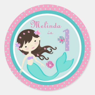 Sticker Rond Petit chevalet de sirène Brunette 1B