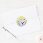 Sticker Rond Petit chien blanc dessin mignon chiot maltais (Enveloppe)
