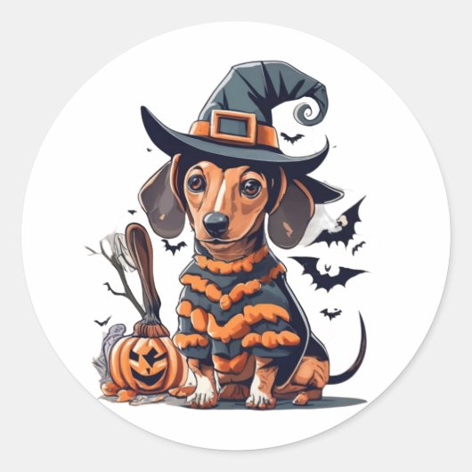 Sticker Rond Petit chien d'Halloween (Devant)