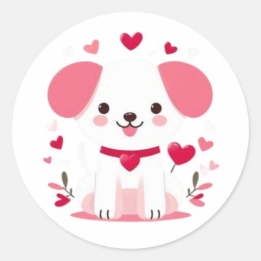 Sticker Rond Petit chiot de la Saint-Valentin (Devant)