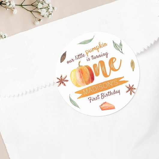 Sticker Rond Petit Citrouille Automne 1er Anniversaire