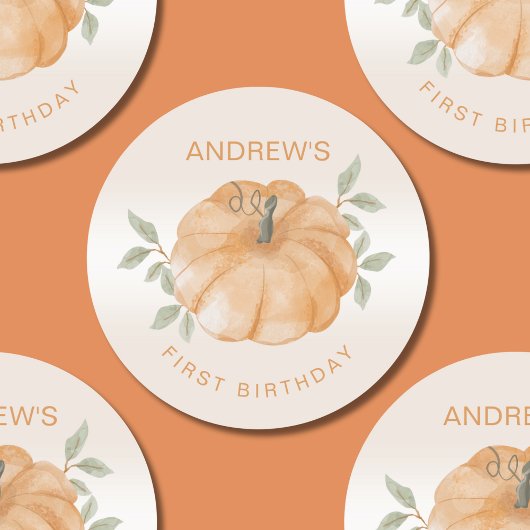 Sticker Rond Petit Citrouille Automne Automne 1er anniversaire
