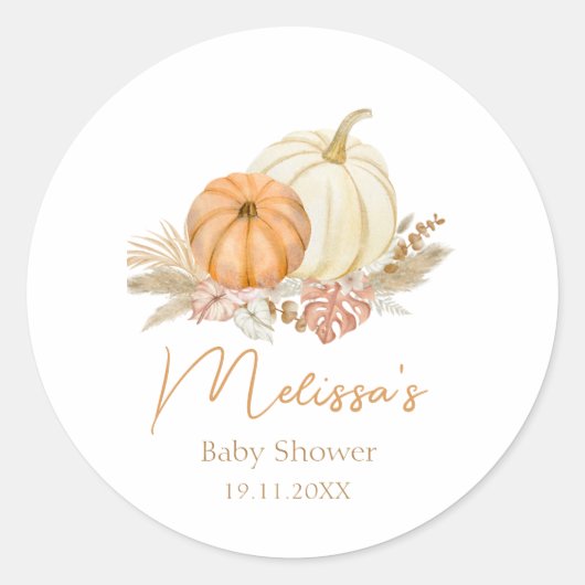 Sticker Rond Petit Citrouille Automne Boho automne Baby shower (Devant)