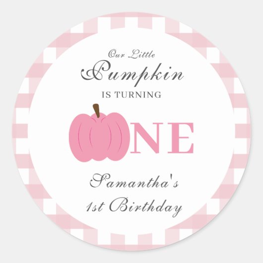 Sticker Rond Petit Citrouille Automne Pastel Rose Premier Anniv (Devant)