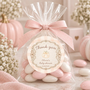 Sticker Rond Petit Citrouille Baby Shower Merci Vichy