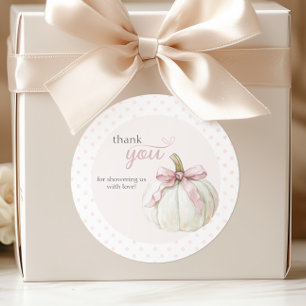 Sticker Rond Petit Citrouille blanc rose Pois Merci