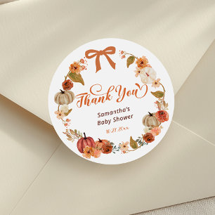 Sticker Rond Petit Citrouille Chute Baby shower Floral Merci