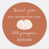 Sticker Rond Petit Citrouille Earthy Fall Baby shower Favoriser (Devant)