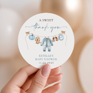 Sticker Rond Petit Citrouille Fall Blue Boy Baby shower Favoris