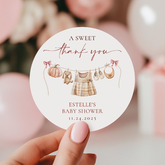 Sticker Rond Petit Citrouille Fall Rose fille Baby shower Favor