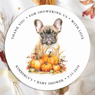 Sticker Rond Petit Citrouille mignon Chiot Baby shower d'automn