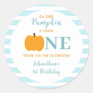 Sticker Rond Petit Citrouille Pastel Bleu Premier Anniversaire