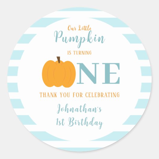 Sticker Rond Petit Citrouille Pastel Bleu Premier Anniversaire (Devant)