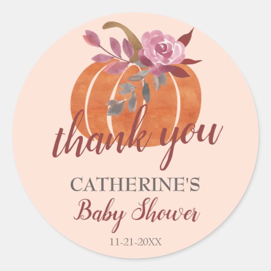 Sticker Rond Petit Citrouille Rustique Baby shower d'automne Me (Devant)