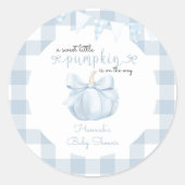 Sticker Rond Petit Citrouille sur le Baby shower Way Blue Bow (Devant)