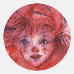 STICKER ROND PETIT CLOWN ROUGE