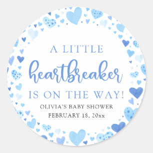 Sticker Rond Petit Coeur brise-coeur Bleu Baby shower Valentine
