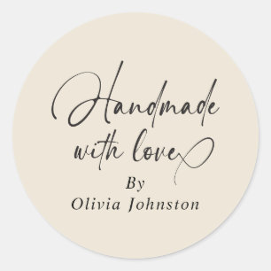 Sticker Rond Petit Commerce Écriture Main Fait Avec Amour   Écr