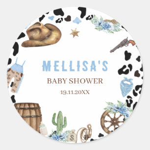 Sticker Rond Petit Cow-Boy Baby Shower Western Bleu