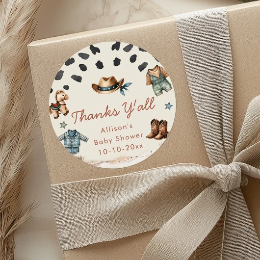 Sticker Rond Petit Cowboy western thème garçon baby shower