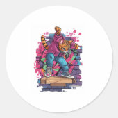 Sticker Rond Petit Déjeuner Meow - Danse de chat Graffiti en mi (Devant)