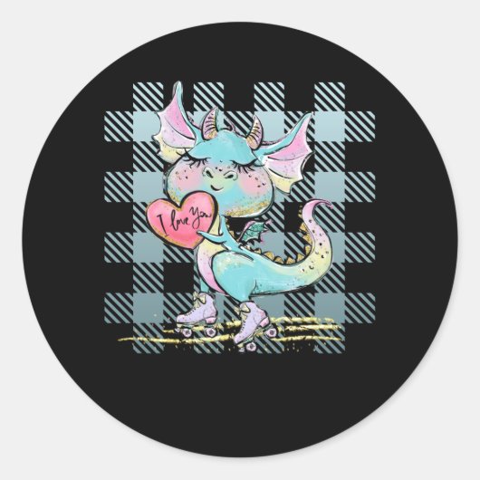 Sticker Rond Petit dragon mignon avec I Lote Heart (Devant)