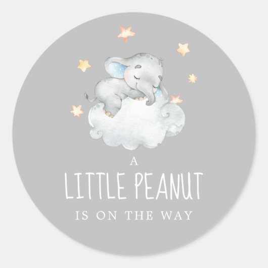 Sticker Rond Petit éléphant Garçon Gris Petit Baby shower cacah (Devant)