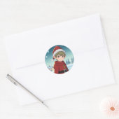 Sticker Rond Petit Elfe de Noël Mignon (Enveloppe)