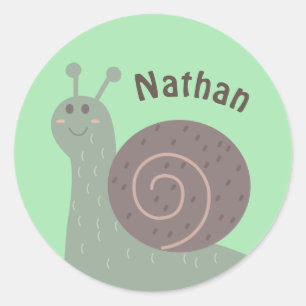 Sticker Rond Petit Escargot de jardin Personnalisé Enfants