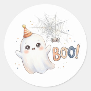 Sticker Rond Petit fantôme adorable effrayant. Hou !