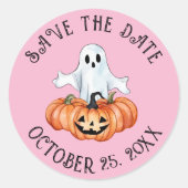Sticker Rond Petit Fantôme Et Citrouilles Sauvent La Date (Devant)