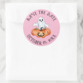 Sticker Rond Petit Fantôme Et Citrouilles Sauvent La Date (Sac)