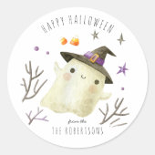 Sticker Rond Petit fantôme | Joyeux traitement d'Halloween (Devant)