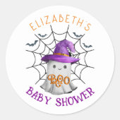 Sticker Rond Petit fantôme mignon et baby shower BOO spiderweb (Devant)