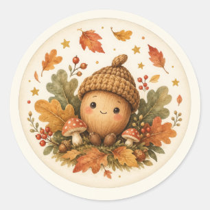 Sticker Rond Petit Favor de Cérémonie de Bébé de Chêne d'Automn