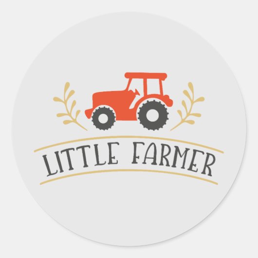 Sticker Rond Petit Fermier mignon, Tracteur rouge (Devant)