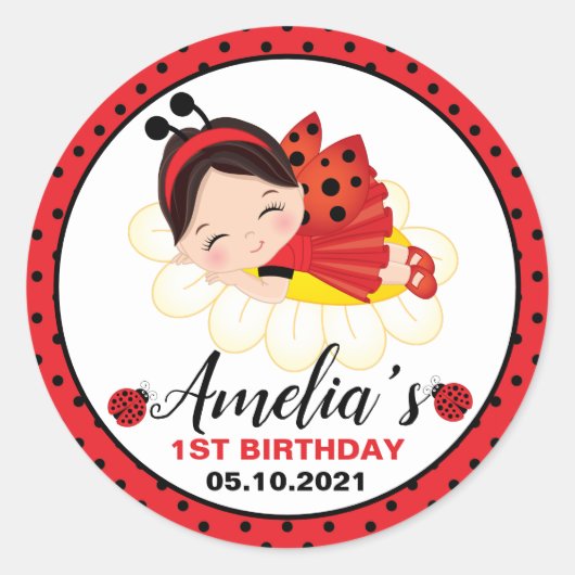 Sticker Rond Petit fille Ladybug Anniversaire Classic Round Sti (Devant)