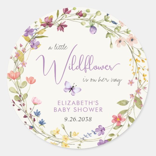 Sticker Rond Petit Fleur sauvage Aquarelle Bébé Fille Douche (Devant)