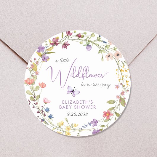 Sticker Rond Petit Fleur sauvage Aquarelle Bébé Fille Douche