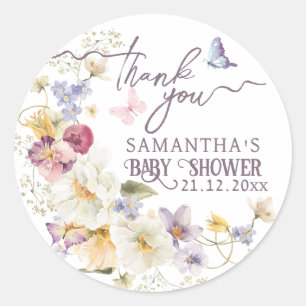 Sticker Rond Petit Fleur sauvage rustique violet Baby shower Me