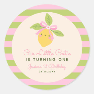 Sticker Rond Petit Fruit de Citron Mignon Rétro 1er Anniversair