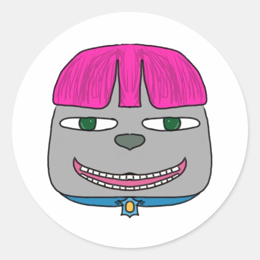 Sticker Rond Petit garçon avec cheveux roses et expressionniste (Devant)