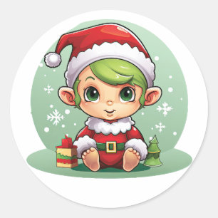 Sticker Rond Petit garçon Elf Xmas Magie
