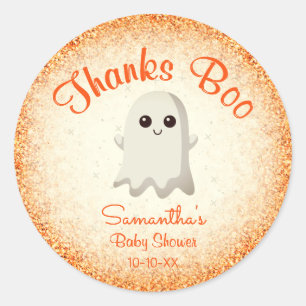 Sticker Rond Petit garçon Halloween Petit Boo Baby shower Merc