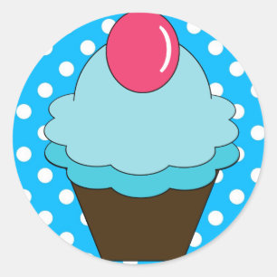 Sticker Rond Petit gâteau bleu de baie de KRW avec le pois