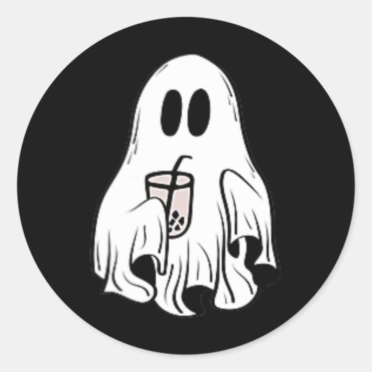 Sticker Rond Petit Ghost Ice Coffee Fun Halloween heureux (Devant)
