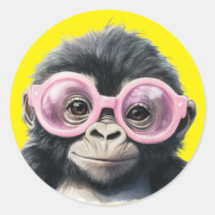 Sticker Rond Petit Gorilla avec lunettes roses Arrière - plan j