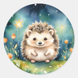 Sticker Rond Petit Hérisson La Nuit