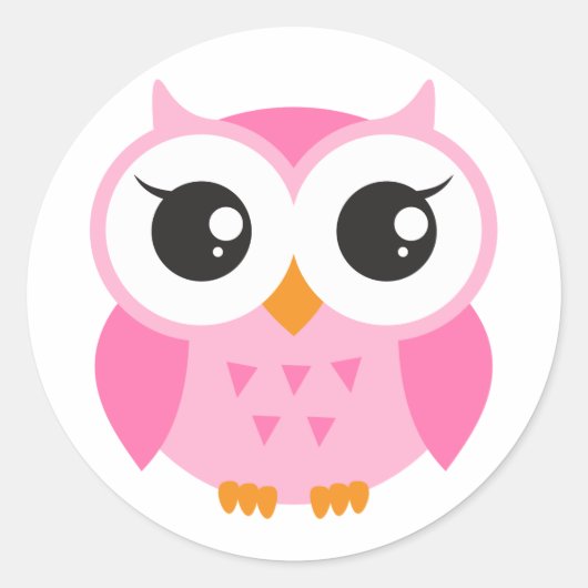 Sticker Rond Petit hibou caricature rose pâle (Devant)